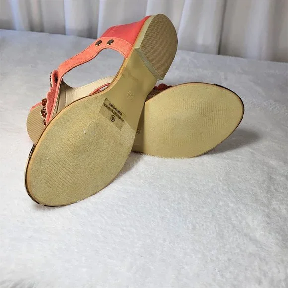 Coral Pink Summer Sandals Rhinestone Peacock Bird Thong Strap - Picture 9 of 9